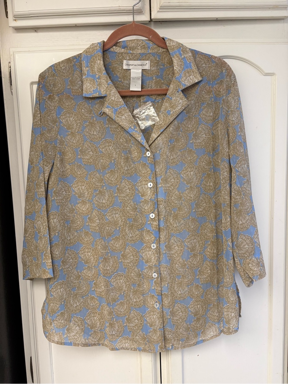 Christopher & Banks Blue & Tan Floral Button-Down Blouse